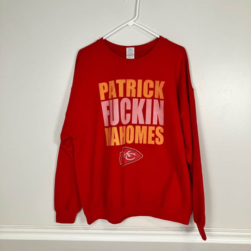 Kansas City Chiefs Patrick F%*#*%# Mahomes Red Crewneck Sweatshirt  Size XL